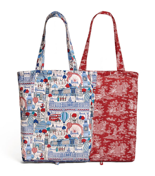 Recycled Pretty City & Toile Pocket Shopper Bag (Set of 2)