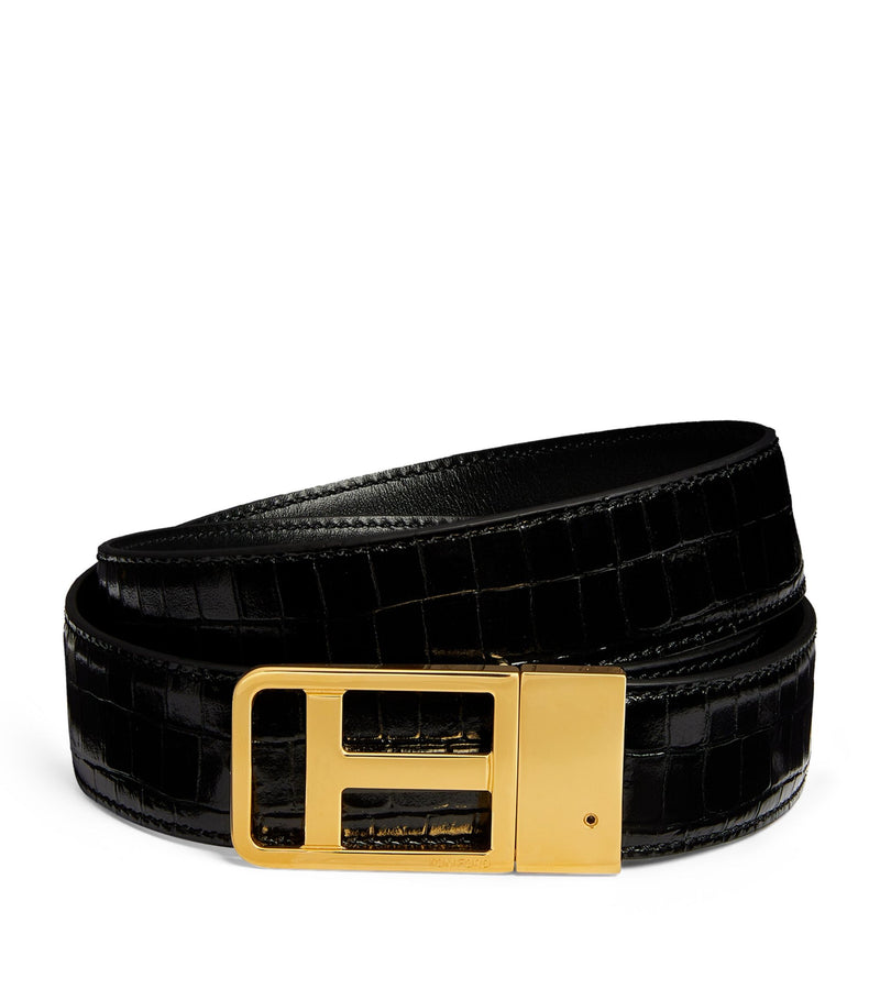 Leather Croc-Embossed Belt