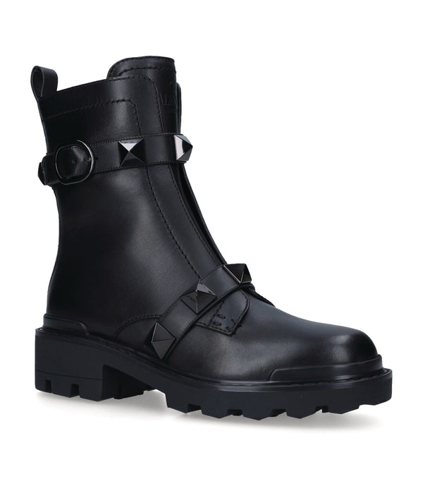 Valentino Garavani Leather Roman Stud Combat Boots