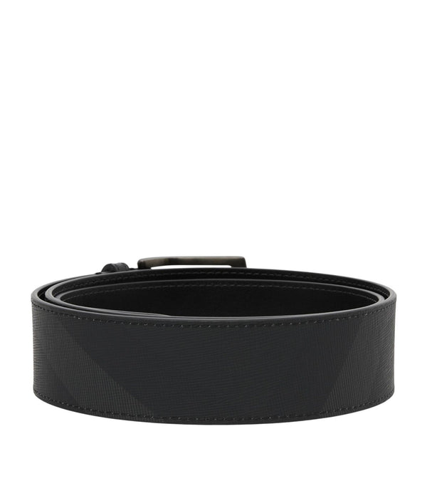 Leather Charcoal Check Belt