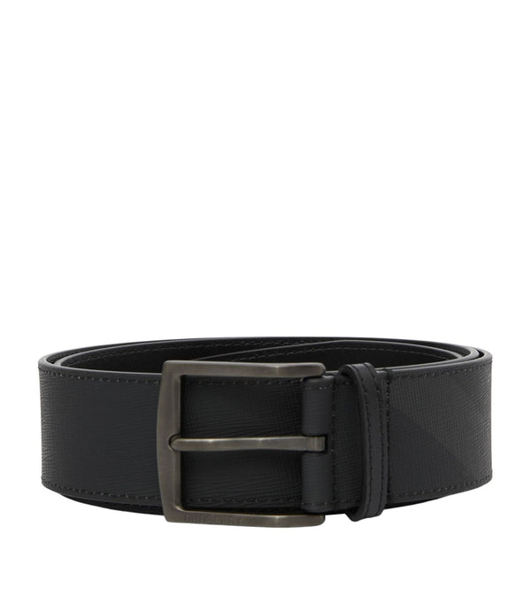 Leather Charcoal Check Belt