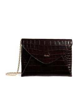 Croc-Embossed Leather Envelope Clutch Bag