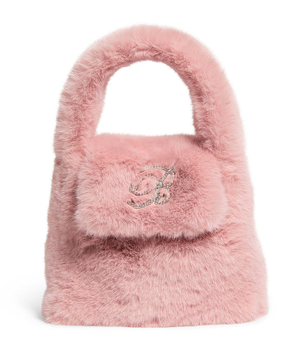 Mini Faux Fur Embellished Top-Handle Bag