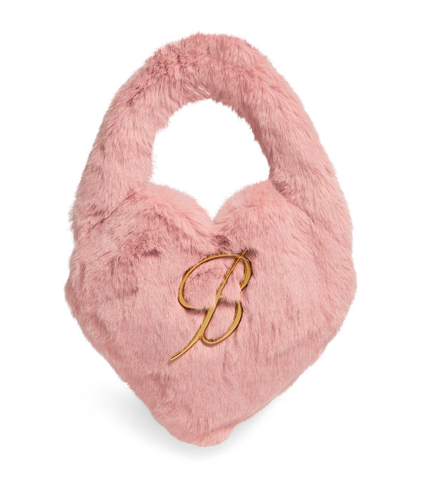 Mini Faux Fur Heart Top-Handle Bag
