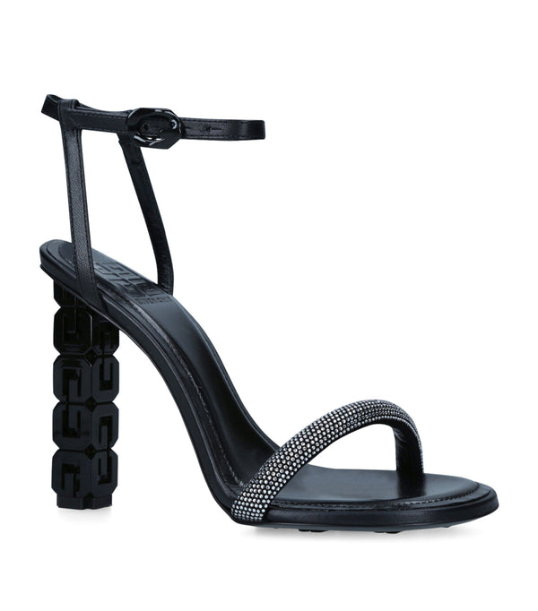 Leather G Chain Cube Heeled Sandals 85